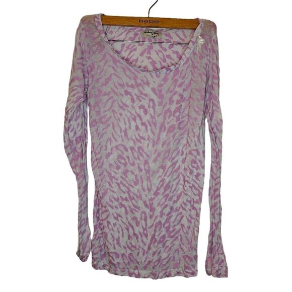 Michael Stars Long Sleeve Sheer Leopard Print Burnout Tee - Picture 1 of 10